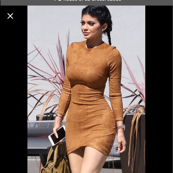 House of CB London Brown Suede Maxi Dress High Neck Cutout Slit Tan Zipper back - Picture 15 of 17